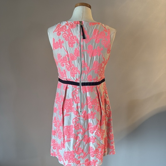 Loft petite SILK jacquard textured Sleeveless mini dress neon pink cream A line - Picture 6 of 14